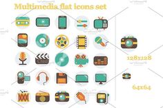 the multimedia flat icons set is shown