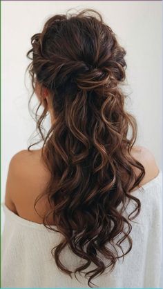 Curly Braided Half Up Half Down, Half Curly Updo, Hairstyles For Semi Curly Hair, Wedding Updo For Curly Hair, Curly Hair Styles Half Up, Fall Wedding Hairstyles Bridesmaid, Simple Hairstyles For Homecoming, Formal Hairstyles Curly Hair, Half Updo Curly Hair