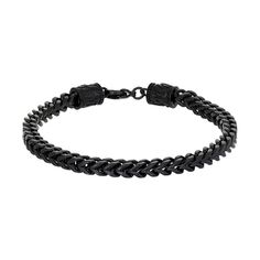 Add a cool new element to your daily look with this black ion-plated stainless steel franco chain bracelet. Add a cool new element to your daily look with this black ion-plated stainless steel franco chain bracelet. Length: 8.5 in. Chain type: franco Metal: stainless steel Plating: black ion-plated Finish: polished Packaging: boxed Please note, due to the high value of this item, a signature may be required upon delivery. Size: 8.75. Gender: male. Age Group: adult. Black Cuban Link Curb Chain Jewelry, Black Cuban Link Jewelry With Curb Chain, Black Curb Chain Jewelry For Streetwear, Black Curb Chain Bracelet As Gift, Modern Black Cuban Link Bracelet, Black Metal Curb Chain Bracelet, Black Stainless Steel Bracelet With Curb Chain, Black Stainless Steel Bracelet With Box Chain, Black Metal Bracelet With Curb Chain