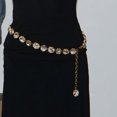 100% Authentic! Adjustable : 31.5"- 37" Made In Usa Hook Closure Pre-Owned Vintage Condition Gold Belt Jewellery, Kamarbandh Jewellery, Black Collar Dress, Shiny Accessories, Prom 2025, Pearl Belt, Red Tights, Crystal Belt, Gold Belt