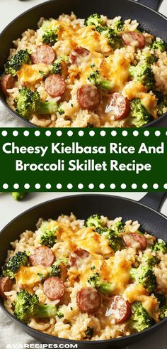 cheesy kielbasa rice and broccoli skillet recipe with sausage