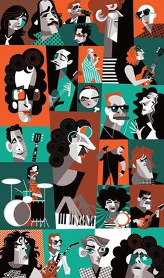 an illustration of people playing instruments and singing