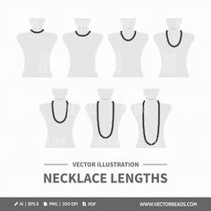 a set of necklaces on mannequins with different shapes and sizes, all in