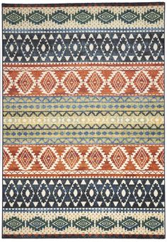 a multicolored rug with different patterns on it