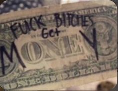 a one dollar bill with the word money written on it