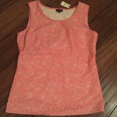 Super Cute Sleeveless Top From Talbots Is Lined In Cream With A Rose Pink Dixie Floral Lace Overlay Hidden Side Zipper Chest: 17" (Doubled To 34") ~ Underarm To Underarm Length: 23" (Shoulder To Hem) Size: 4 (Womens) New With Tags Pink Fitted Tank Vest, Pink Sleeveless Top For Spring, Sleeveless Pink Tops For Spring, Spring Pink Tank Top Vest, Pink Tank Top For Spring, Pink Fitted Sleeveless Vest, Pink Feminine Vest For Spring, Feminine Pink Vest For Spring, Pink Feminine Spring Vest