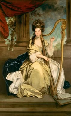 a painting of a woman playing a harp