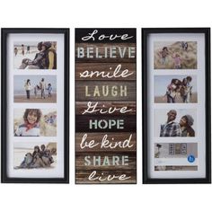 three framed pictures with different sayings on them