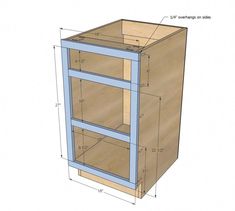 an image of a cabinet with measurements for the top and bottom drawers on it's sides