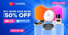 an advertisement for lazada's sale with shoes and other items on display