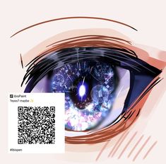 a close up of an eye with a qr code on the iris and text underneath it