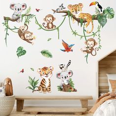 the wall decals have different animals on them