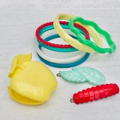 Retro 1980s Fun Coloured Plastic Hair Accessories & 6 Bangles Of Various Colours & Styles.  Cute Vintage Condition.  Bangles Are All A Smaller Size Measuring 2.5 Inches Diameter Hole.  Adorable Retro Kidcore Accessory Collection. Kidcore Hair Accessories, Cute Colorful Plastic Bracelets, Kidcore Accessories, Decora Hair Accessories, Playful Colorful Plastic Bracelets, Kidcore Clip On Earrings, Barrettes, Bangles, Hair Accessories