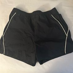 Brand New Nylon Shorts, High Rise, Adjustable Waist String Black Nylon Swim Trunks For Workout, Workout Black Nylon Swim Trunks, Sporty Black Swim Trunks For Outdoor, Black Nylon Swim Trunks With Go-dry Technology, Black Nylon Casual Swim Trunks, Casual Black Nylon Swim Trunks, Black Stretch Nylon Swim Trunks, Black Nylon Sporty Swim Trunks, Black Nylon Swim Trunks Short Length