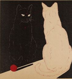 a drawing of a cat sitting next to a ball of yarn on a table top