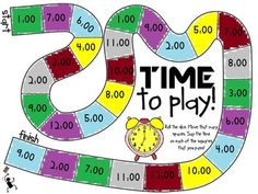 a game board with the words time to play and an image of a clock on it