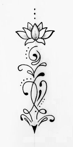 a black and white drawing of a flower with leaves on the bottom half of it