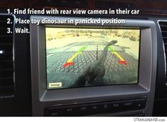 an image of a car screen with the text, find friend with rear view camera in their car