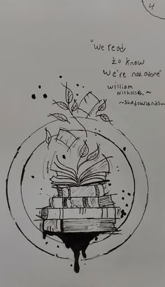 a drawing of a stack of books on top of each other with words above it