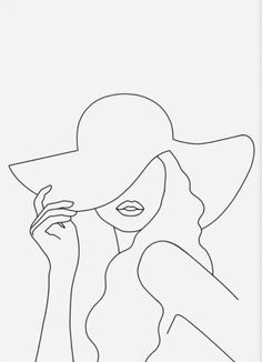 a drawing of a woman wearing a hat and holding her hand up to her face