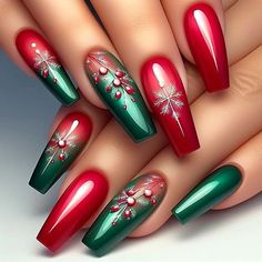 Red And Green Christmas, Daisy Nails, Christmas Nail Art Designs