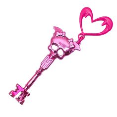 a pink skeleton key with a heart shaped handle