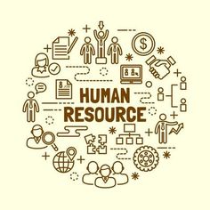 the word human resources surrounded by icons and symbols in a circle on a white background