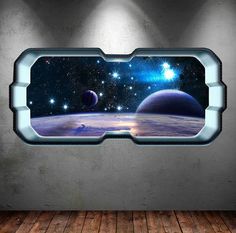 an image of a space scene through a pair of 3d glasses on a wooden floor