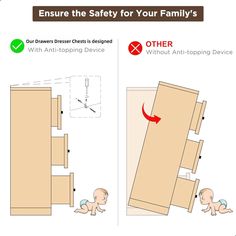 the instructions for how to make a baby crawling out of a door and into an open drawer