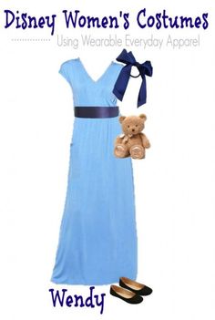 a woman's costume with a teddy bear and slippers on the bottom that says, disney women's costume wendy