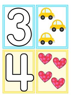 the number three is shown with cars and hearts