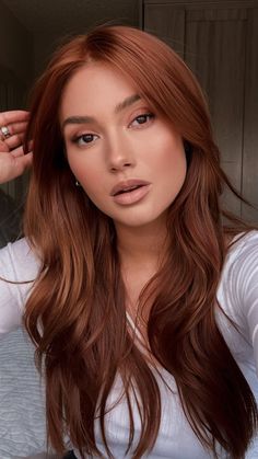 Aurburn Hair Color, Dark Copper Hair Brown Eyes, Dark Golden Copper Hair, Copper On Tan Skin, Copper Hair Brown Eyebrows, Brownish Reddish Hair Color, Cowboy Copper Hair On Tan Skin, Deep Copper Red Hair, Copper Auburn Hair Color Balayage