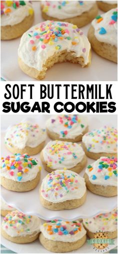 soft buttermilk sugar cookies with white frosting and sprinkles on top