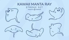 Stingray sea animal kawaii stroke set Swimming In The Ocean, Different Poses, Fish Drawings, Creature Drawings, Desenho Tattoo, Manta Ray, Sticker Ideas, Sea Animal, Cute Doodles Drawings