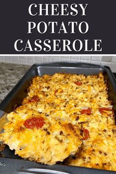 the cheesy potato casserole is ready to be eaten