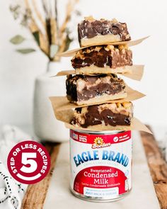 five pieces of ice cream stacked on top of each other with the text, eagle brand