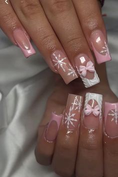 christmas nails, winter nails, winter, snow, xmas, xmas nails, christmas nails 2023, aesthetic, light pink nails, nails, gel nails, acrylic nails, bow nails, little bow nails, coquette nails, coquette, aesthetic, nail designs, nail styles, winter nails 2023 trends, classy nails, baddie, holiday, holidays, holiday nails winter, christmas Holiday Nails Winter Christmas, Xmas Nails Christmas, Aesthetic Light Pink, Aesthetic Nail Designs, Short Christmas Nails, Xmas Nail Designs, Snow Nails, Hard Nails