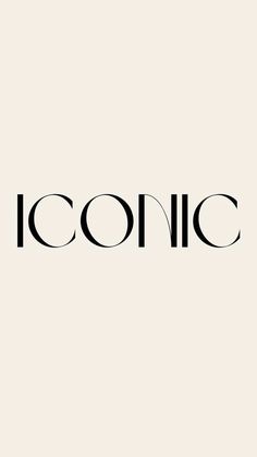 the word iconic is written in black on a white background with an elegant font pattern