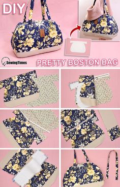 the instructions for how to make a pretty boston bag with flowers and fabric on it