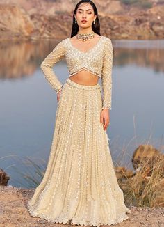 Nude Gold Sequinned Lehenga Set Nidhika Shekhar - Fabilicious Fashion Blouse Design For Net Lehenga, Lehenga Back Neck Design, Blouse Designs Sequence, Full Sleeves Lehenga Blouse, Indo Western Lehenga Wedding, Wedding Dress For Bride Sister Indian, Blouse Full Sleeves Design, Dress For Bride's Sister Indian, Sequence Blouse Design