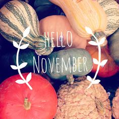 there is a sign that says hello november surrounded by fruits and vegetables