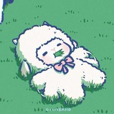 a cartoon sheep laying in the grass with its head on top of another sheep's back