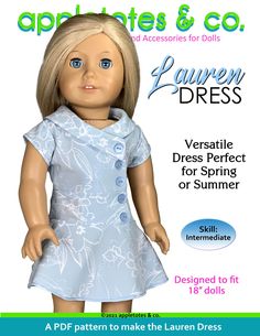 a doll with blonde hair and blue eyes is featured in the ad for lauren dress