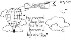 a drawing of a hot air balloon with words above it that say, high achievement and high expectations