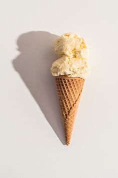 an ice cream cone is shown on a white surface with the shadow of it's top