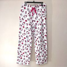 Hello Kitty Pajama Pants Size Large/X-Large New Without Tags Smoke Free Home Offers Welcome Bundle And Save Cross Listed Comfortable White Sleepwear Pants, White Long Pants Sleepwear For Home, Cute White Long Pants, White Cotton Home Bottoms, Casual White Bottoms For Bedtime, Cute White Bottoms For Sleepover, Cute White Pants For Sleepover, White Relaxed Fit Pants For Pajama Party, White Cotton Pants For Sleepover