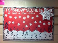 a bulletin board with penguins and snowflakes on it that says, it's snow secrets we have a cool class