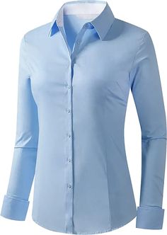 Amazon.com: FANCIER Button Down Shirts for Women Long Sleeve Regular Fit Simple Stretch Casual Dress Shirts for Women, Blue, Medium : Clothing, Shoes & Jewelry Dress Shirt Designs For Women, Office Wear Shirts For Women, Formal Shirt Design For Women, Corporate Shirts For Women, Smart Shirts Women, Blue Button Down Women, Blue Shirt Outfits Women, Office Shirts For Women, Formal Shirts Women