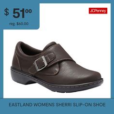 Effortless wearability will have you reaching for your Sherri monk strap slip-on all year long. Synthetic upper with fabric lining. Matte pewter buckle. A comfortable insole supports and conforms to the curves of your foot. Shock-absorbing polyurethane outsole offers lightweight durability and traction. Heel height: 1 3/8".Features: Memory FoamClosure Type: Slip-OnFootwear Technology: Memory Foam InsoleShoe Heel Height: 1 1/2 InchesUpper/Outer Base Material: 100% PolyuretheneShoe Lining Materia… Monk Strap, Slip On Shoes, Memory Foam, Heel Height, Slip On, Buckle, Heels