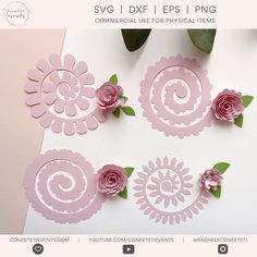 some pink flowers and green leaves on a white paper with a tag that says digital design studio